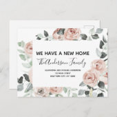Budget Dusty Pink Floral Moving Ankündigung Postc Postkarte (Vorne/Hinten)