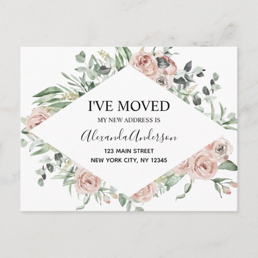 Budget Dusty Pink Floral Moving Ankündigung Postkarte (Vorderseite)