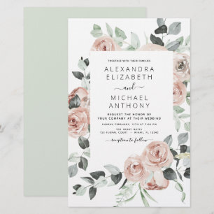 Budget Dusty Pink Floral Wedding Einladung