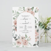 Budget Dusty Pink Floral Wedding Einladung (Stehend Vorderseite)
