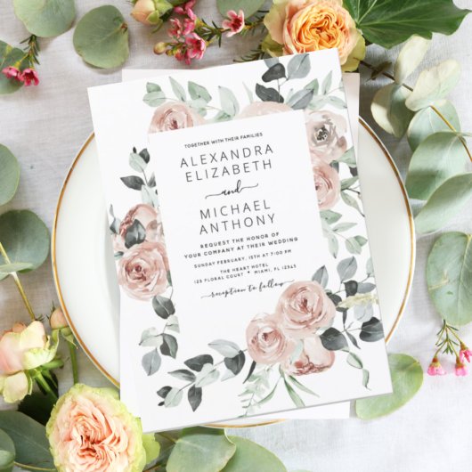 Budget Dusty Pink Floral Wedding Einladung