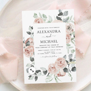 Budget Dusty Pink Floral Wedding Einladung