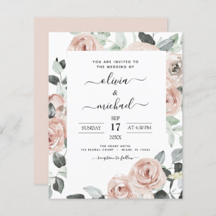 Budget Dusty Pink Floral Wedding Einladung