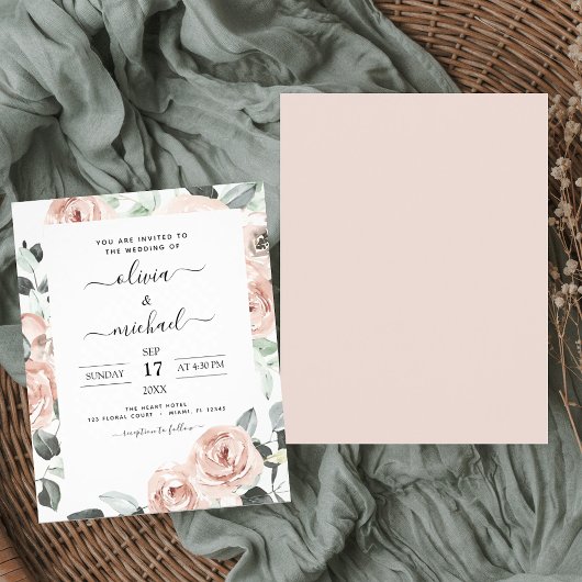 Budget Dusty Pink Floral Wedding Einladung Flyer