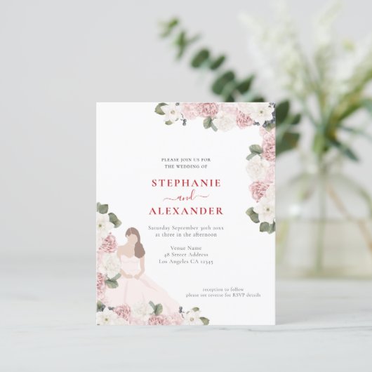 Budget Dusty Pink Florals Bride Motif (Stehend Vorderseite)