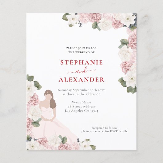 Budget Dusty Pink Florals Bride Motif (Vorderseite)