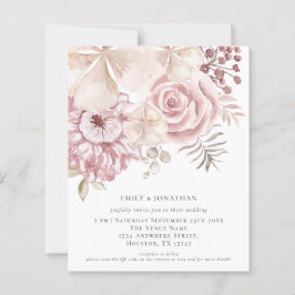 Budget Dusty Pink Florals QR Code Wedite Einladung