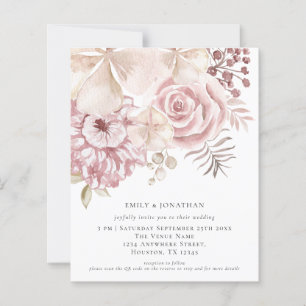 Budget Dusty Pink Florals QR Code Wedite Einladung