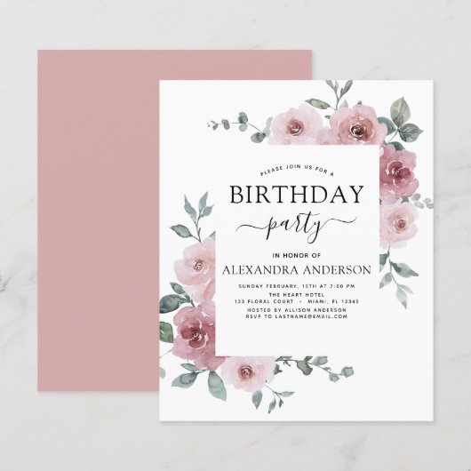 Budget Dusty Pink Geburtstagsparty Blumenladen (Vorne/Hinten)
