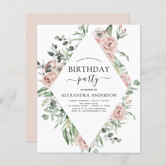 Budget Dusty Pink Geburtstagsparty Blumenladen (Vorne/Hinten)