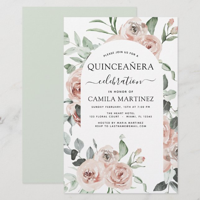 Budget Dusty Pink Quinceañera Blumenladen (Vorne/Hinten)