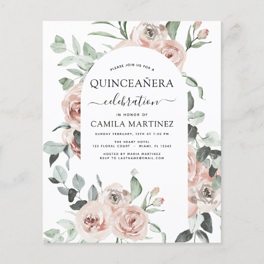 Budget Dusty Pink Quinceañera Blumenladen Flyer (Vorne)