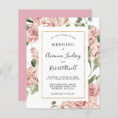 Budget Dusty Pink Rose Blumenzettel Einladung (Vorne/Hinten)