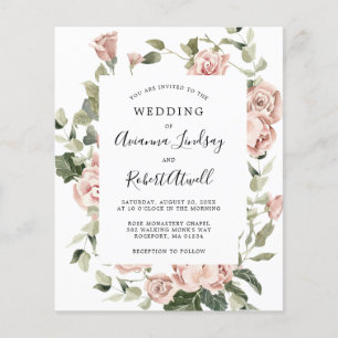 Budget Dusty Pink Rose Blumenzettel Einladung Flyer