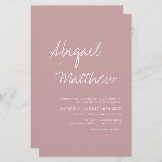 Budget Dusty Pink Rose Einladung zur Hochzeit (Vorne/Hinten)