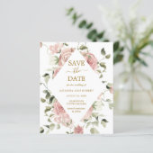 Budget Dusty Pink Rose Floral Gold Save the Date (Stehend Vorderseite)
