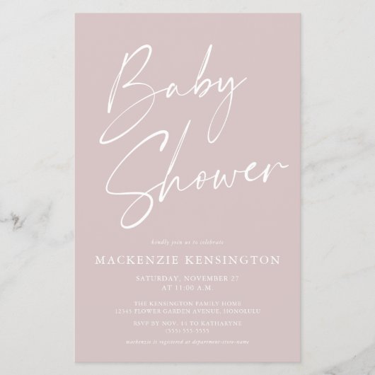 Budget Dusty Pink Simple Script Baby Dusche FLYER (Vorne)