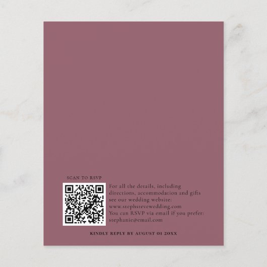 Budget Dusty Plum Floral Wedding QR Code Einladung (Rückseite)
