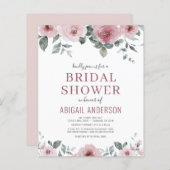 Budget Dusty Rose Blumendusche Einladung (Vorne/Hinten)