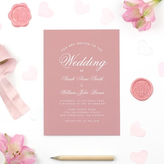 Budget Dusty Rose Calligraphy Wedding Einladung