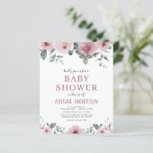 Budget Dusty Rose Floral Baby Dusche Einladung (Stehend Vorderseite)