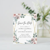 Budget Dusty Rose Floral Eukalyptus Save the Date (Stehend Vorderseite)