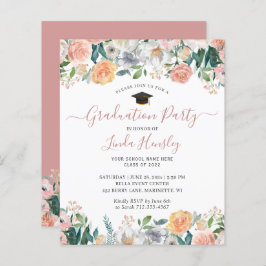 Budget Dusty Rose Floral Graduation Party Einladun