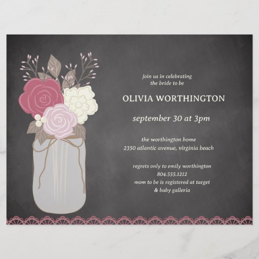 Budget Dusty Rose Floral Mason Jar Brautparty Flyer (Vorne)
