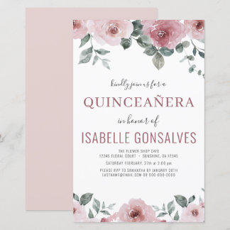 Budget Dusty Rose Floral QUINCEAÑERA Einladung