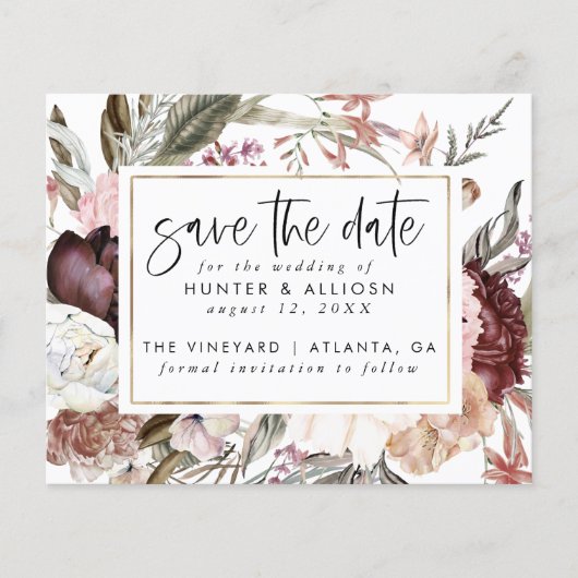 Budget Dusty Rose Floral Save the Date Flyer (Vorne)