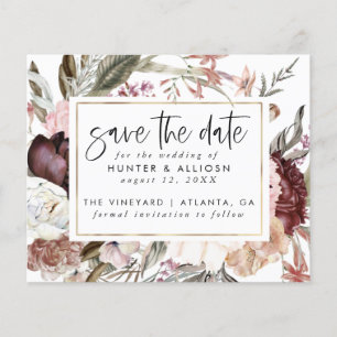 Budget Dusty Rose Floral Save the Date Flyer