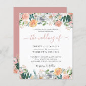 Budget Dusty Rose Floral Wedding Einladung (Vorne/Hinten)