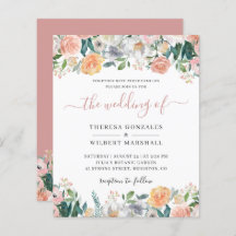 Budget Dusty Rose Floral Wedding Einladung