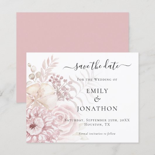 Budget Dusty Rose Florals Wedding Save the Date (Vorne/Hinten)
