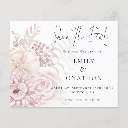 Budget Dusty Rose Florals Wedding Save the Date (Vorderseite)