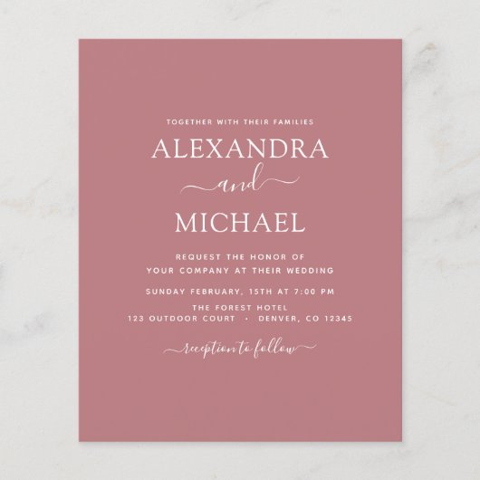 Budget Dusty Rose Hochzeit mit Foto Einladung Flyer (Vorne)