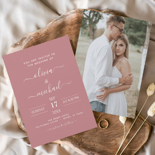 Budget Dusty Rose Hochzeit mit Foto Einladung Flyer