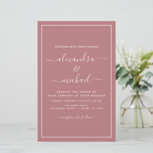 Budget Dusty Rose Hochzeit Moderne Typografie (Stehend Vorderseite)
