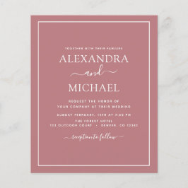 Budget Dusty Rose Hochzeit Moderne Typografie Flye Flyer