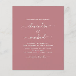 Budget Dusty Rose Hochzeit Moderne Typografie Flyer