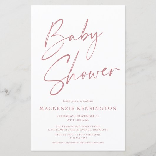 Budget Dusty Rose Mauve Simple Script Baby Dusche (Vorderseite)