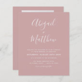 Budget Dusty Rose Modernes Foto Einladung Hochzeit (Vorne/Hinten)