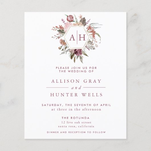 Budget Dusty Rose Monogram Wedding Fly Flyer (Vorne)