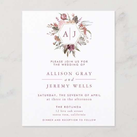 Budget Dusty Rose Monogram Wedding Fly Flyer (Vorne)