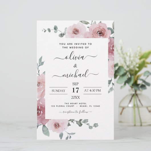 Budget Dusty Rose Pink Floral Wedding (Stehend Vorderseite)