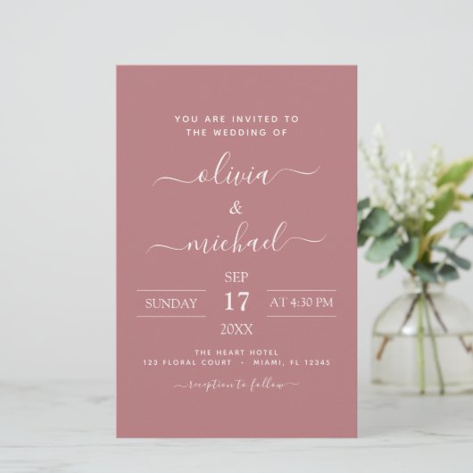 Budget Dusty Rose Pink Wedding Moderne Typografie (Stehend Vorderseite)