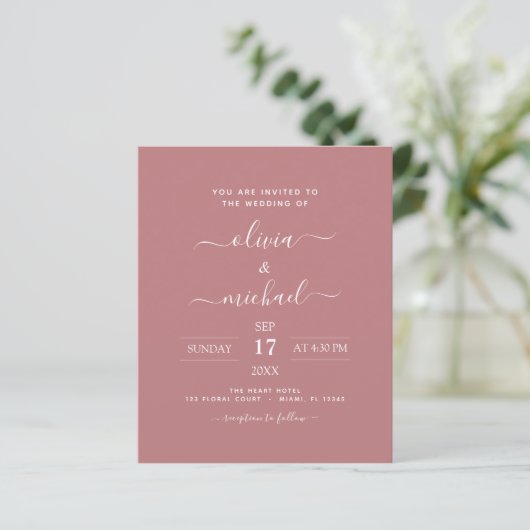 Budget Dusty Rose Pink Wedding Moderne Typografie (Stehend Vorderseite)