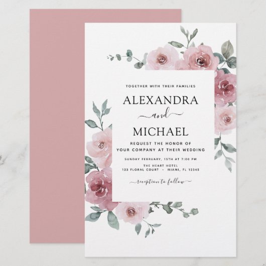 Budget Dusty Rose Rosa Blumengrün Hochzeit (Vorne/Hinten)