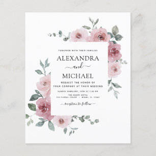 Budget Dusty Rose Rosa Blumengrün Hochzeit Flyer