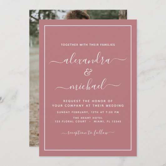 Budget Dusty Rose Rosa Hochzeit mit Foto Invitati Einladung (Vorne/Hinten)